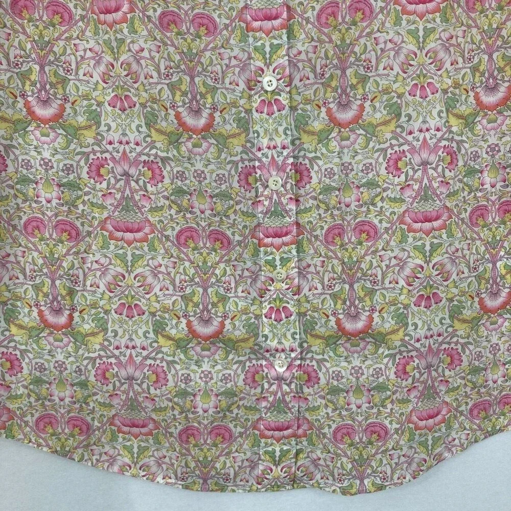 J. Crew sz 2 Liberty Art Fabric Pink Green Floral Lodden‎ Print Button Up Preppy